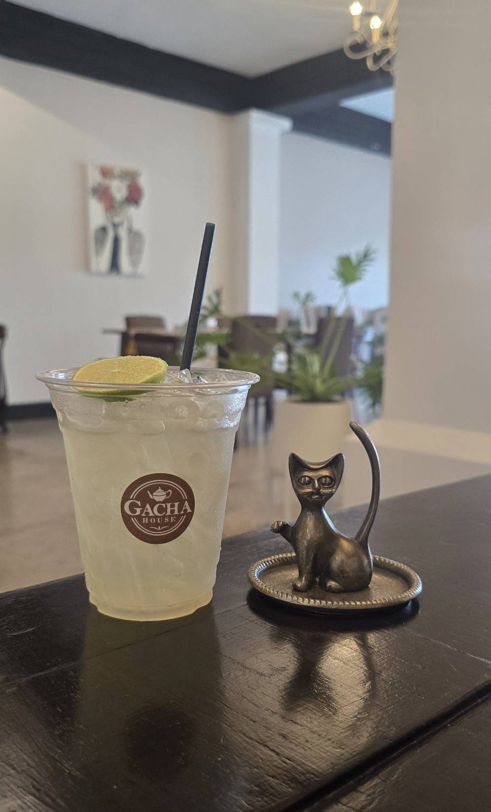 Lime Drink Cat Figurine